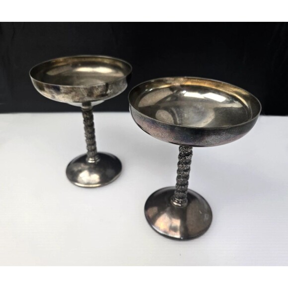 2 Vintage Roma S.L. Champagne Goblets Spain Twisted Grapevine Stem Silver Plate - Picture 7 of 14